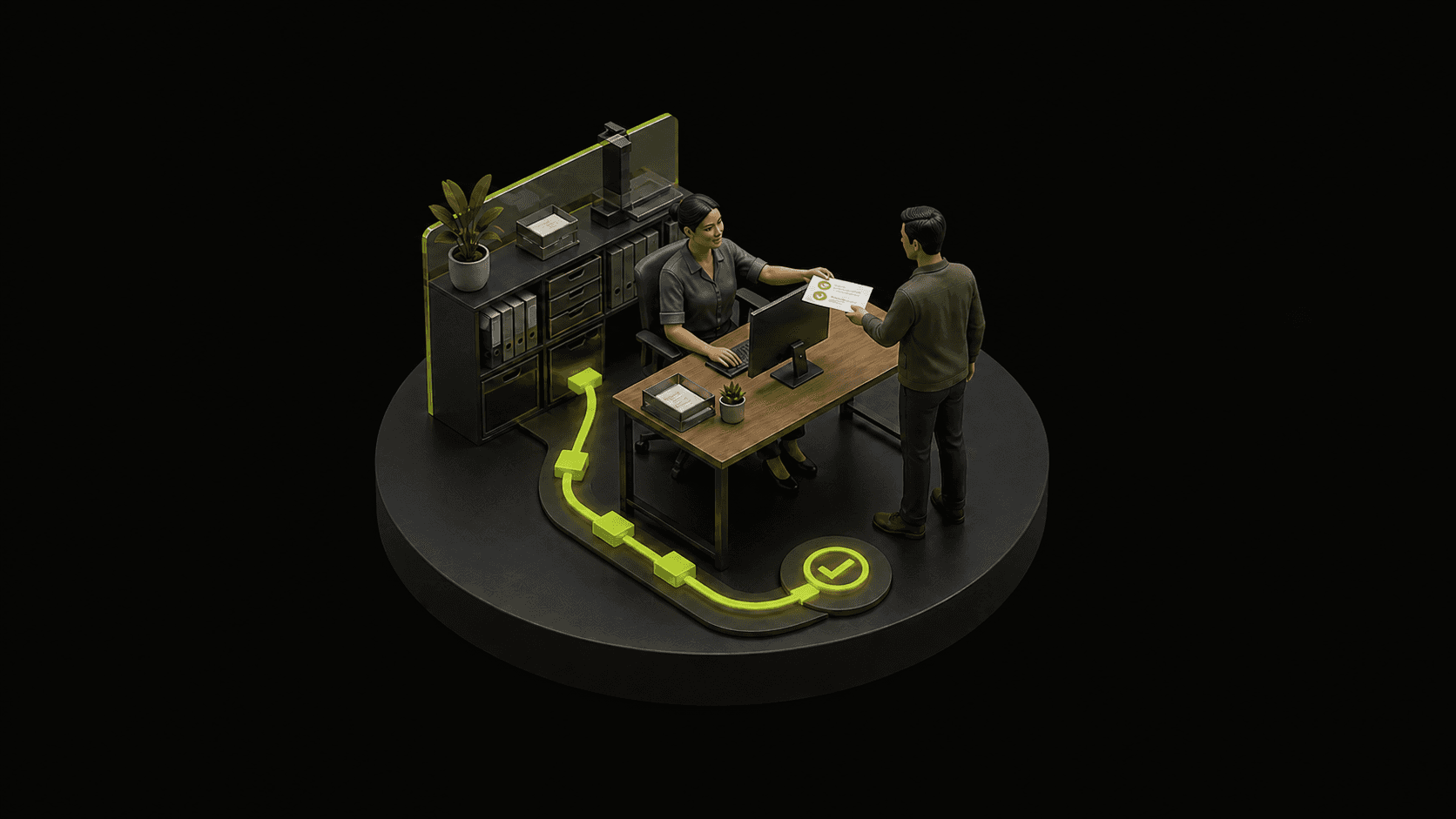 A point-of-work aid helps someone complete a changed process and hand off a reliable result.